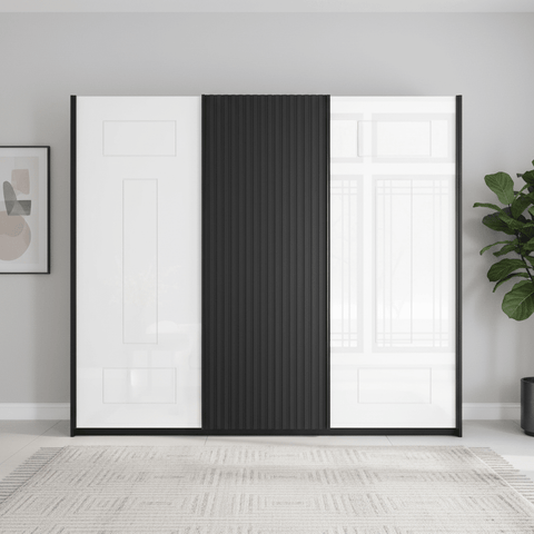 Tulsa 3 Door White Glass Sliding Door Wardrobe with Decking