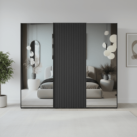 Tulsa Graphite Large 3 Door Wardrobe With Mirror and Decking Door