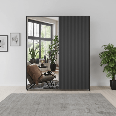 Tulsa Graphite Double Freestanding Mirrored Wardrobe