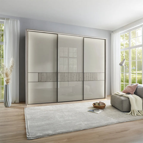 Vilmar Pebble Grey Glass 3 Door Sliding Wardrobe - Pendle Village Furniture