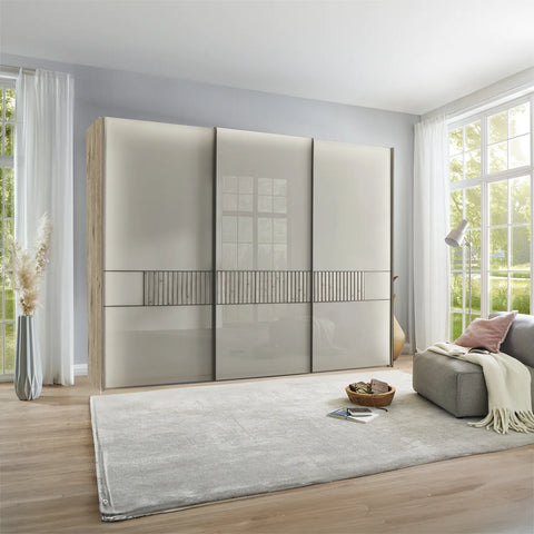 Vilmar Pebble Grey Glass 3 Door Sliding Wardrobe - Pendle Village Furniture