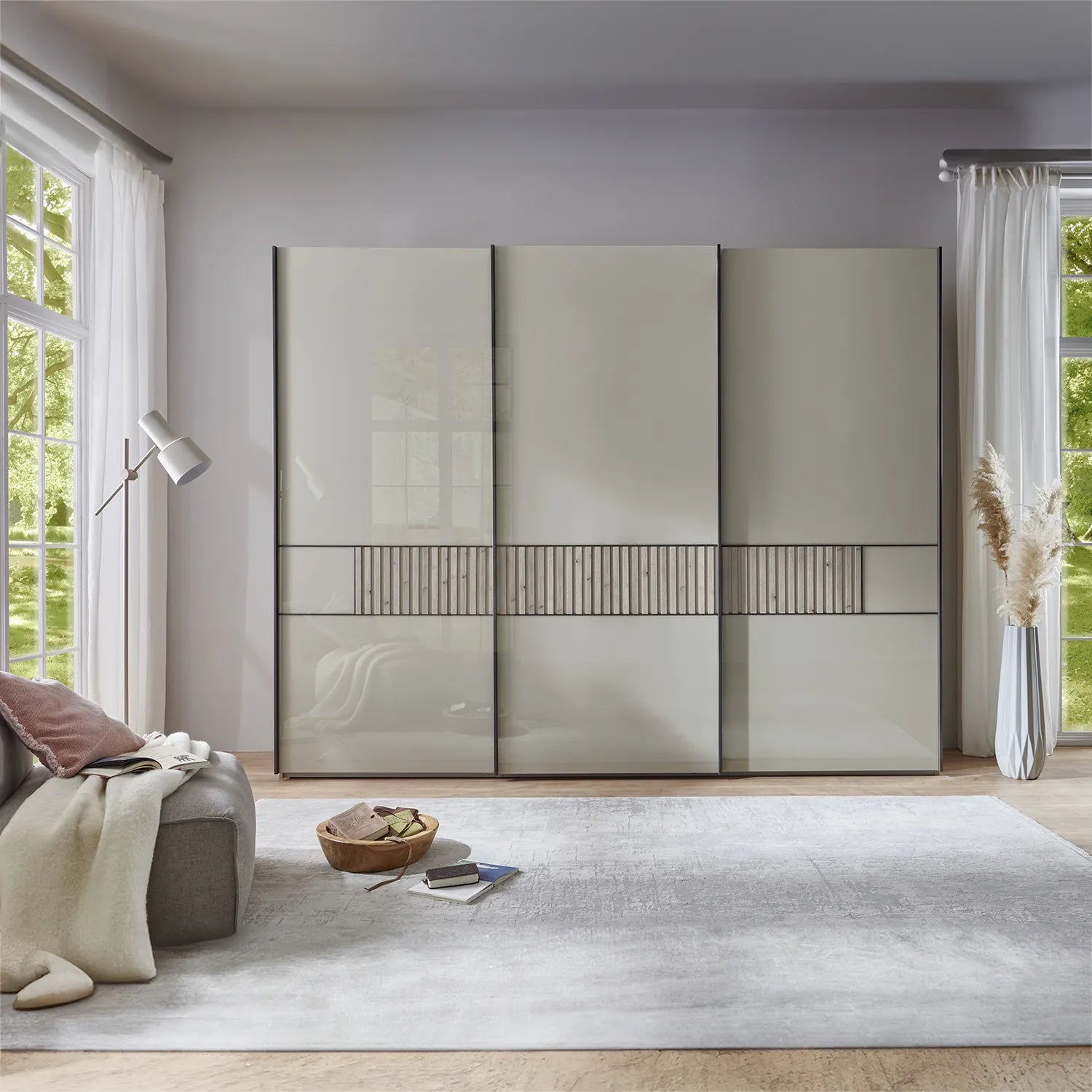 Vilmar Pebble Grey Glass 3 Door Sliding Wardrobe - Pendle Village Furniture