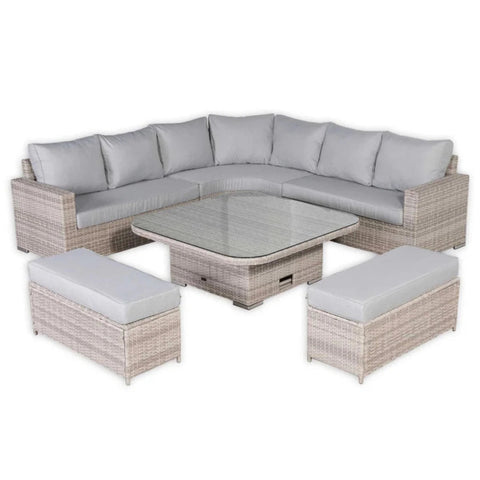Contemporary patio U-shaped sofa set for family gatherings.