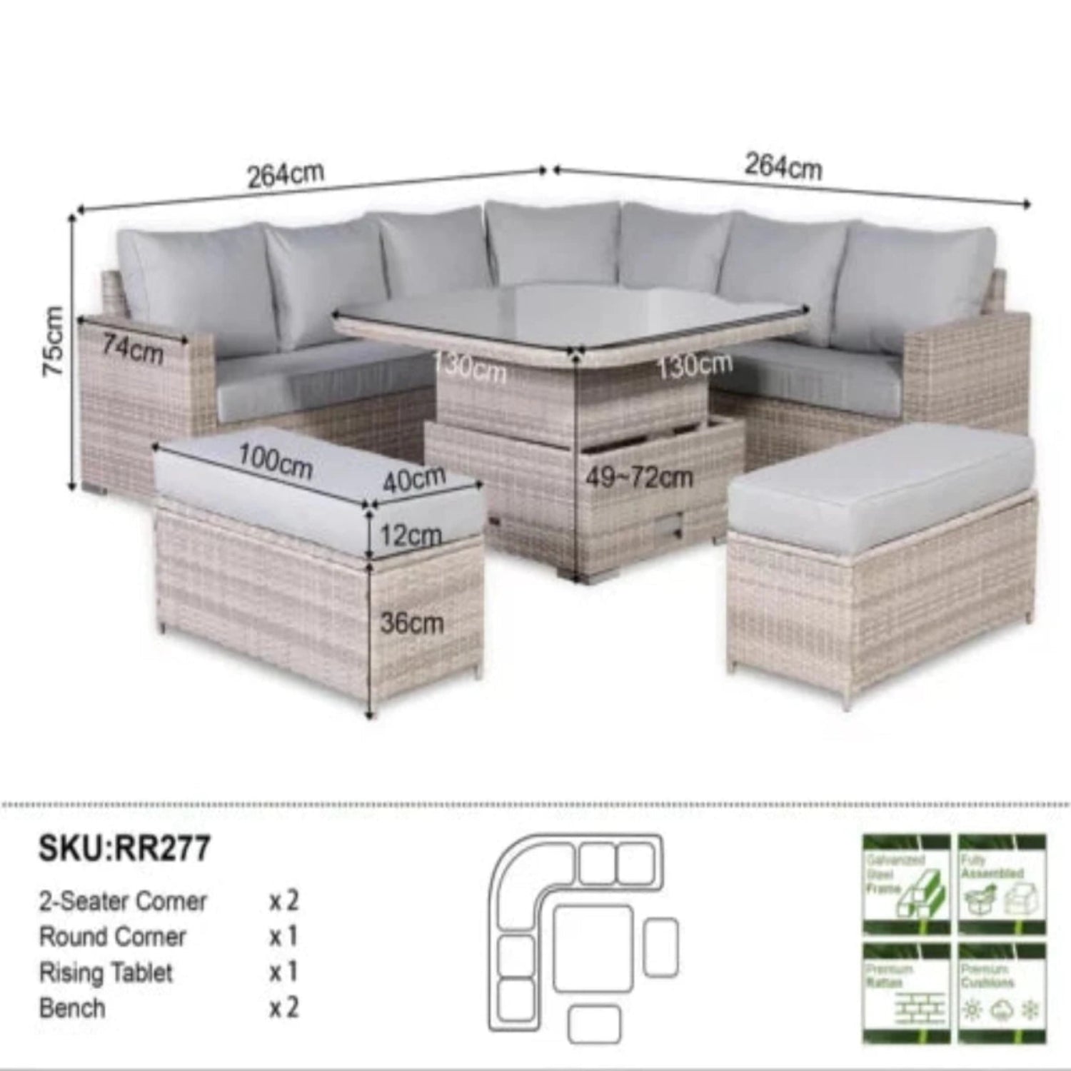 Large corner set dimensions for accurate space fitting.