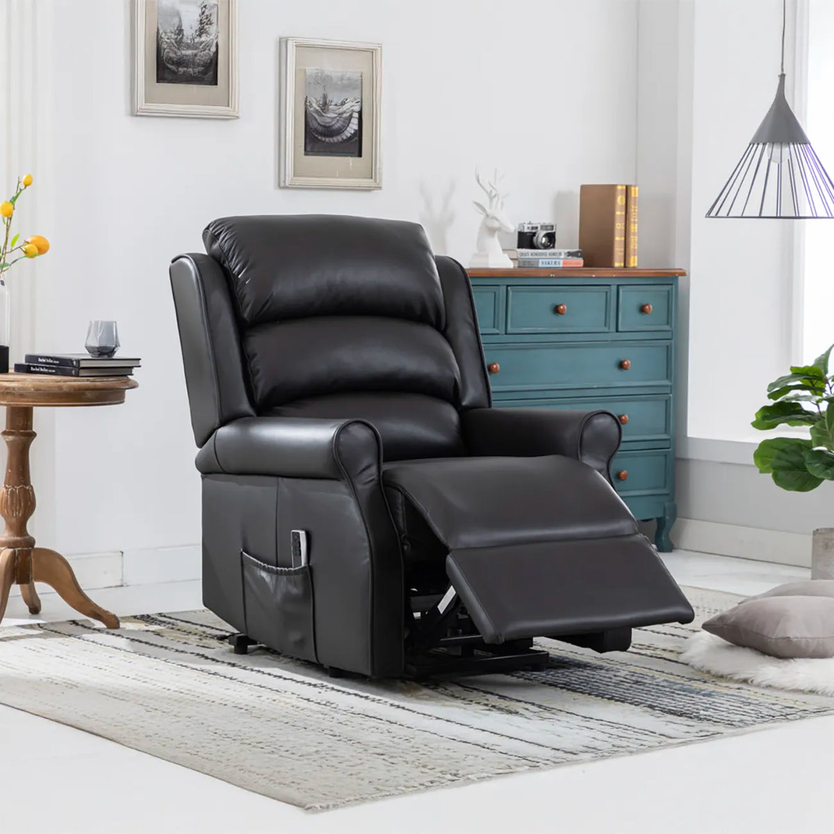 Windsor Black Leather Lift & Tilt Recliner (Dual Motor) - Pendle Village Furniture