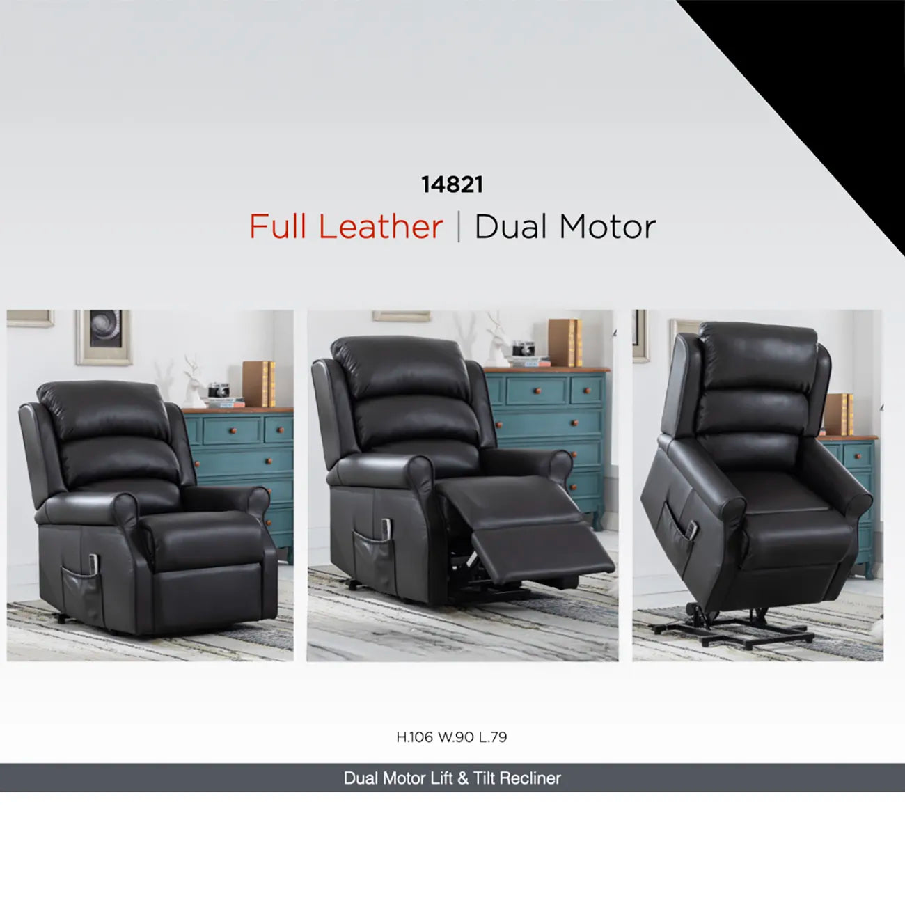 Windsor Black Leather Lift & Tilt Recliner (Dual Motor)