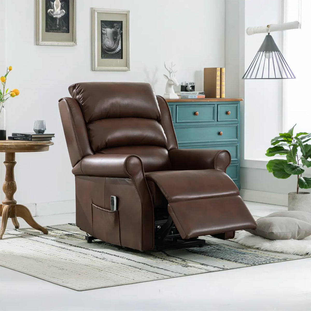 Windsor Brown Leather Lift & Tilt Recliner (Dual Motor) - Pendle Village Furniture