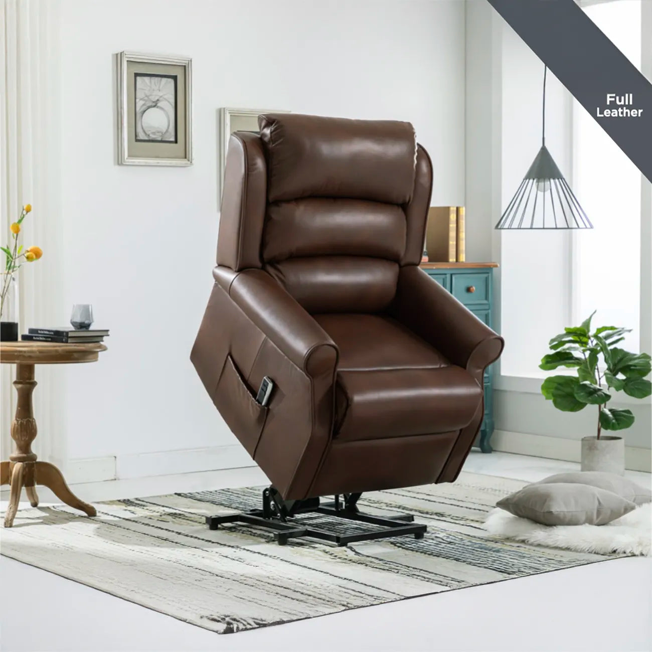 Windsor Brown Leather Lift & Tilt Recliner (Dual Motor)