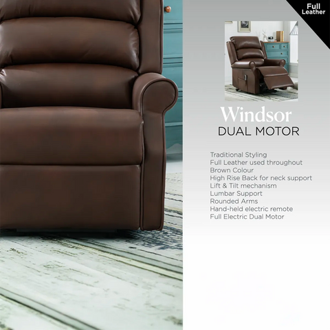 Windsor Brown Leather Lift & Tilt Recliner (Dual Motor)