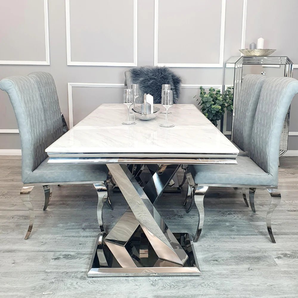 Brescia 1.8M White Marble and Chrome Dining Table - Pendle Village Furniture