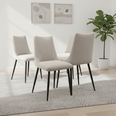 Zoe Ivory Fabric Set of 4 Dining Chairs