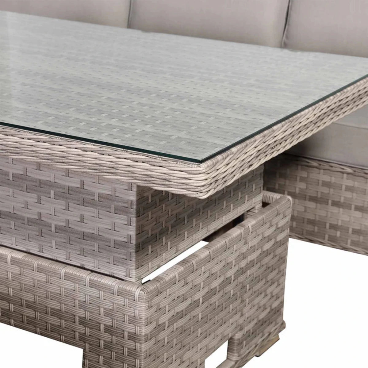 Versatile outdoor table with adjustable height feature.