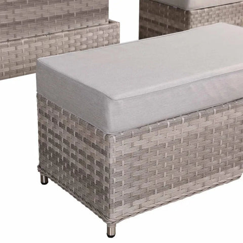 Outdoor footstools with cushioned tops for comfort.