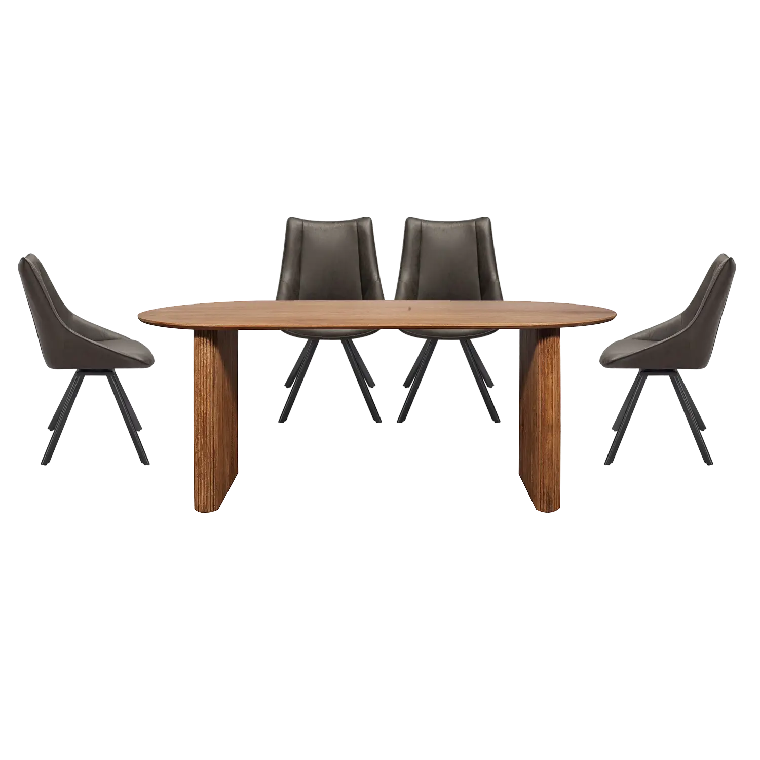 Zen Mango Wood Oval Dining Table with Vintage Grey Chairs, matching furniture available - Main Image