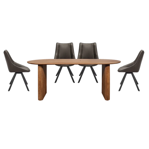 Zen Mango Wood Oval Dining Table with Vintage Grey Chairs, matching furniture available - Main Image
