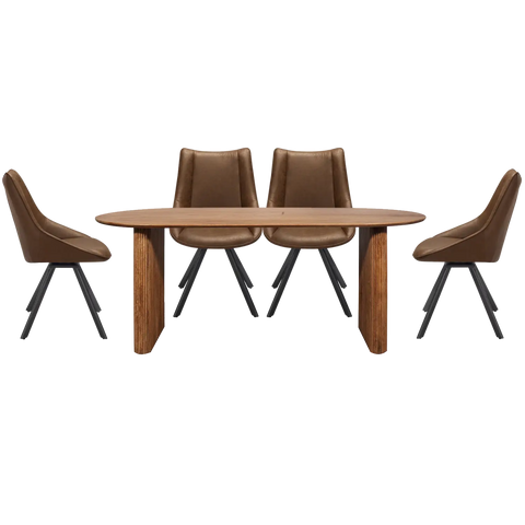 Tofino Mango Wood Oval Dining Table with Vintage Tan Chairs - Pendle Village Furniture