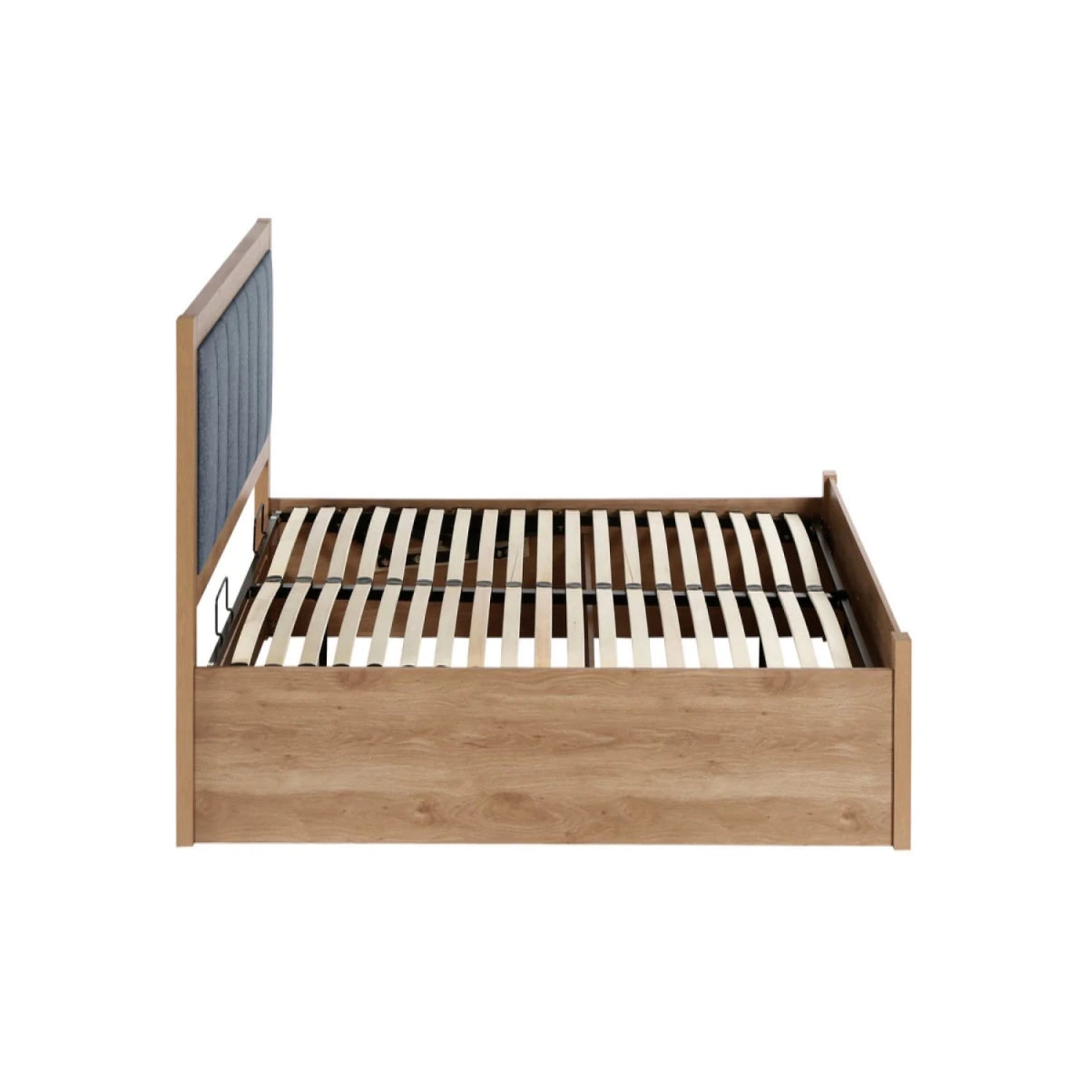 Strong and durable wooden bed frame with reinforced support.