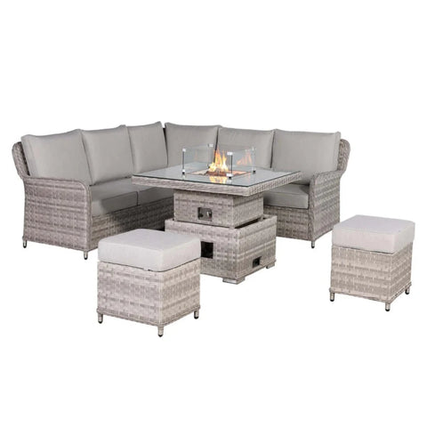 Outdoor L-shape sofa with durable rattan-style weave finish.