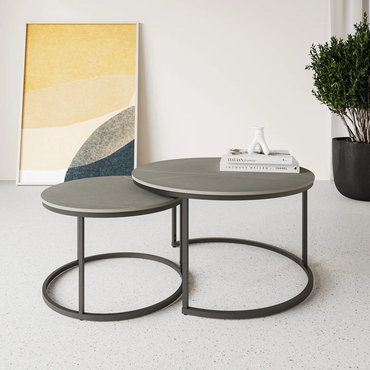Zeus Grey 2 Piece Ceramic Coffee Table - Pendle Village Furniture