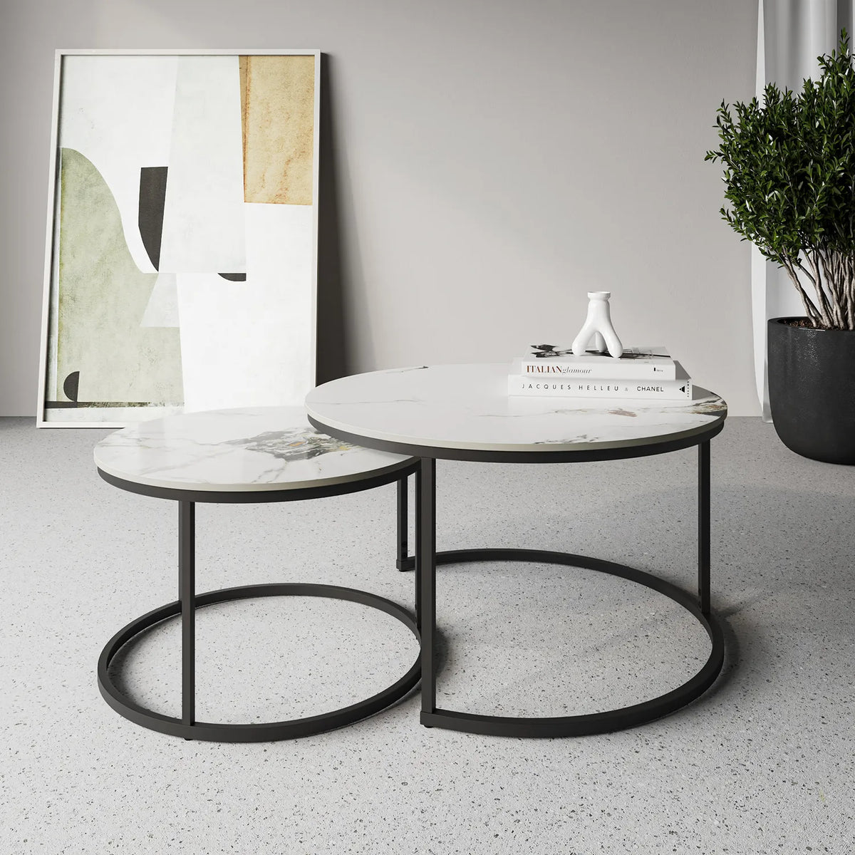 Zeus White 2 Piece Ceramic Coffee Table - Pendle Village Furniture