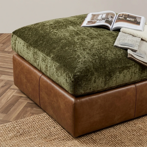 Horatio Brown Leather & Pablo Mole Fabric Sofa