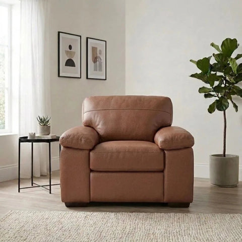 Zuzu Leather Oslo armchair with coil sprung foam seating and modern design.