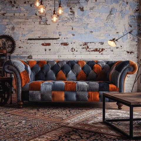 Oswald & Pablo Camborne Patchwork Velvet Chesterfield Sofa