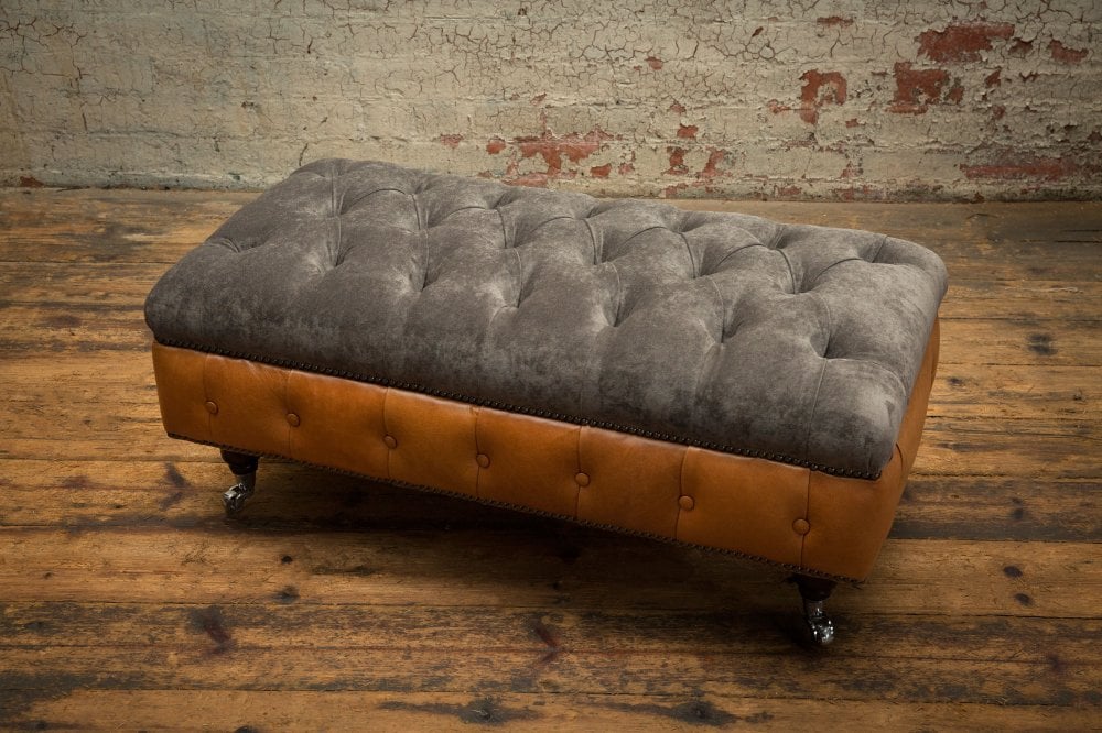 Oswald & Pablo Conrad Grey Chesterfield Footstool, matching items available - Lifestyle Image