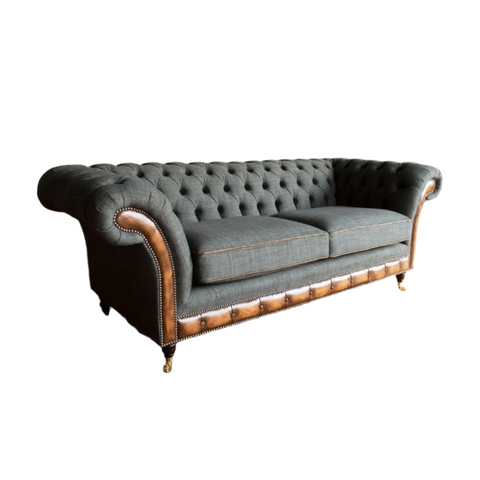 Oswald & Pablo Conrad Coastal Linen & Leather Chesterfield Sofa