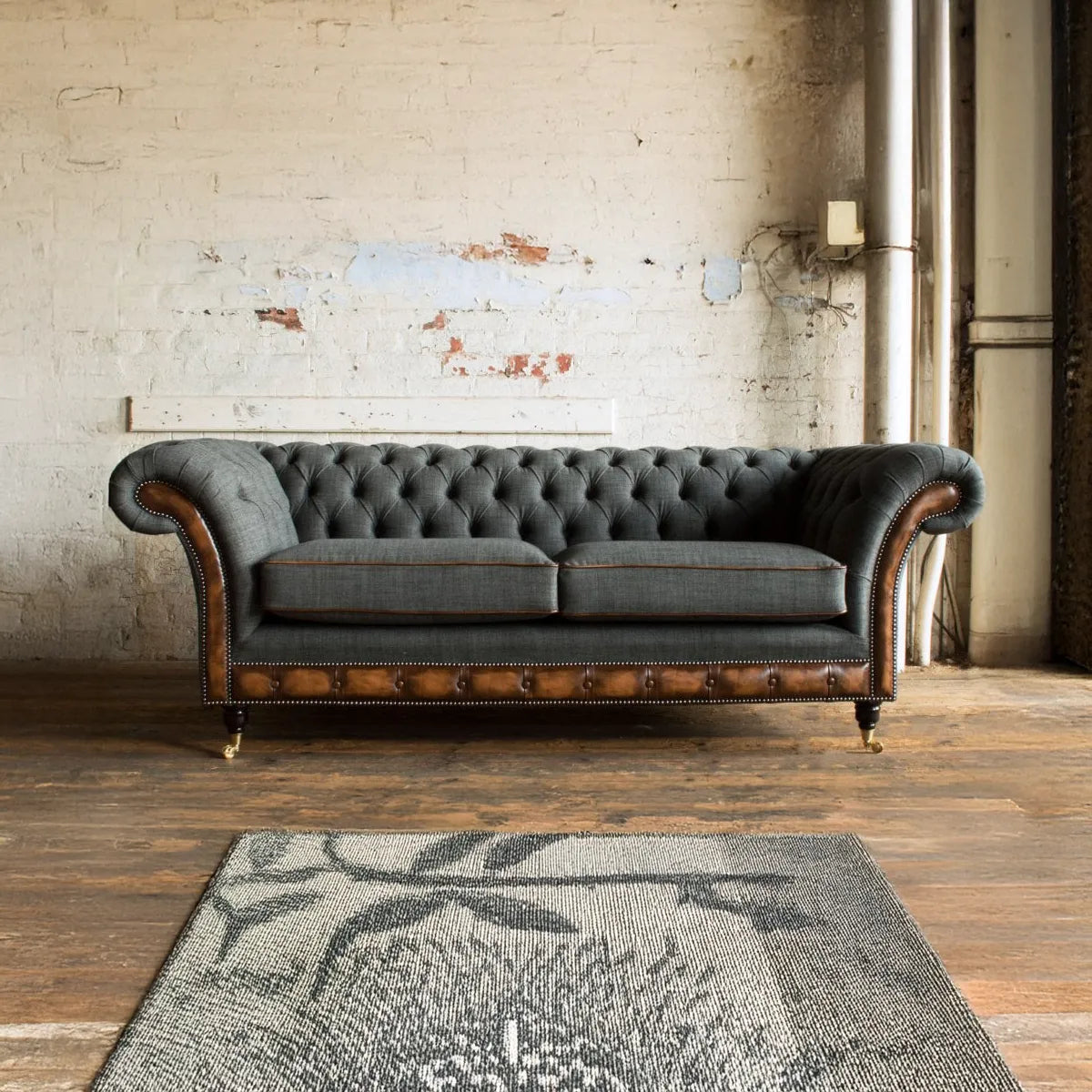Oswald & Pablo Conrad Coastal Linen & Leather Chesterfield Sofa