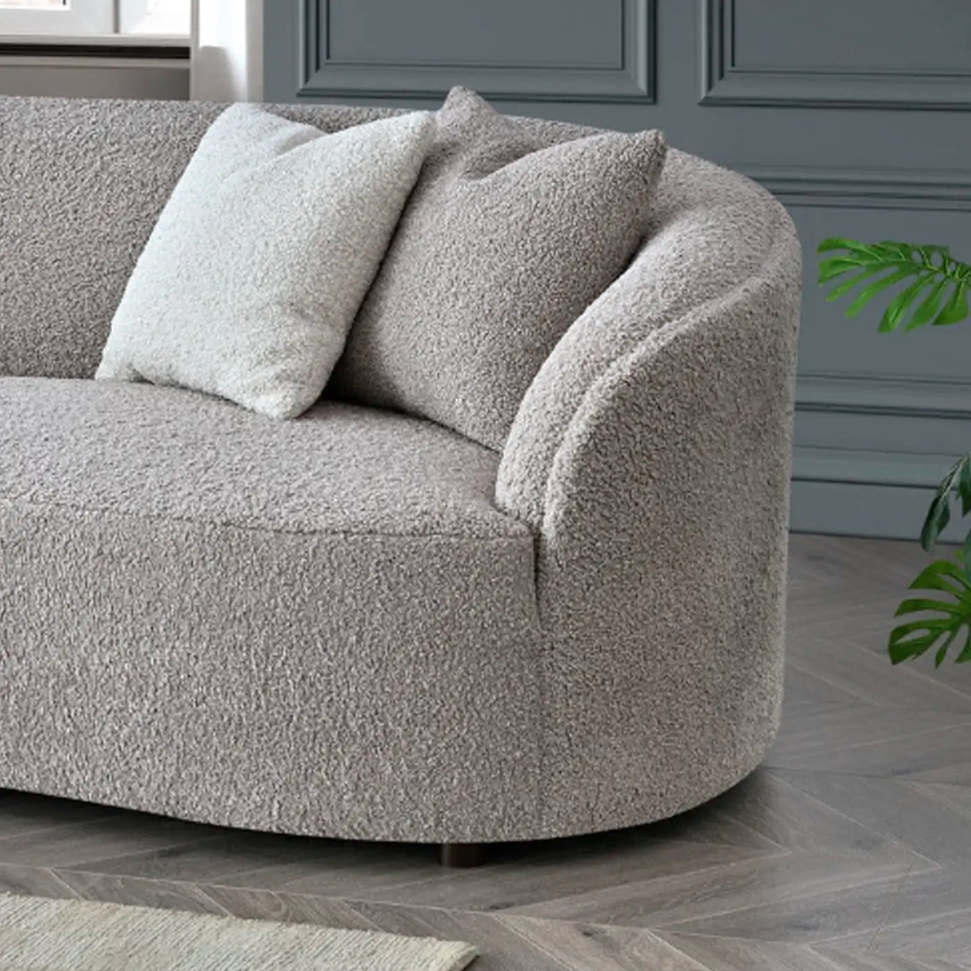 Boucle Teddy Beige Curved 3 Seater Sofa