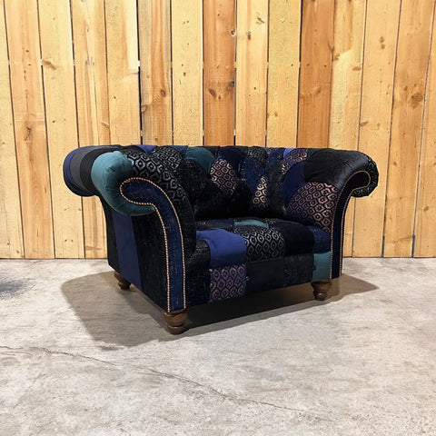 Oswald & Pablo Dorset Patchwork Velvet Chesterfield Snuggle Chair, also available in various size sofas 