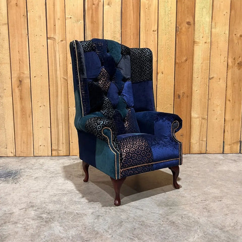 Oswald & Pablo Dorset Patchwork Velvet Chesterfield Wing Chair, also available in various sofa sizes - Main Image 