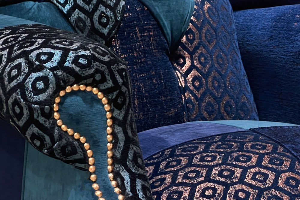 Oswald & Pablo Dorset Patchwork Velvet Chesterfield Wing Chair, also available in various sofa sizes - Patchwork Detail Image