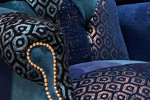 Oswald & Pablo Dorset Patchwork Velvet Chesterfield Wing Chair, also available in various sofa sizes - Patchwork Detail Image