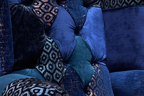 Oswald & Pablo Dorset Patchwork Velvet Chesterfield Wing Chair, also available in various sofa sizes - Buttoning Detail Image