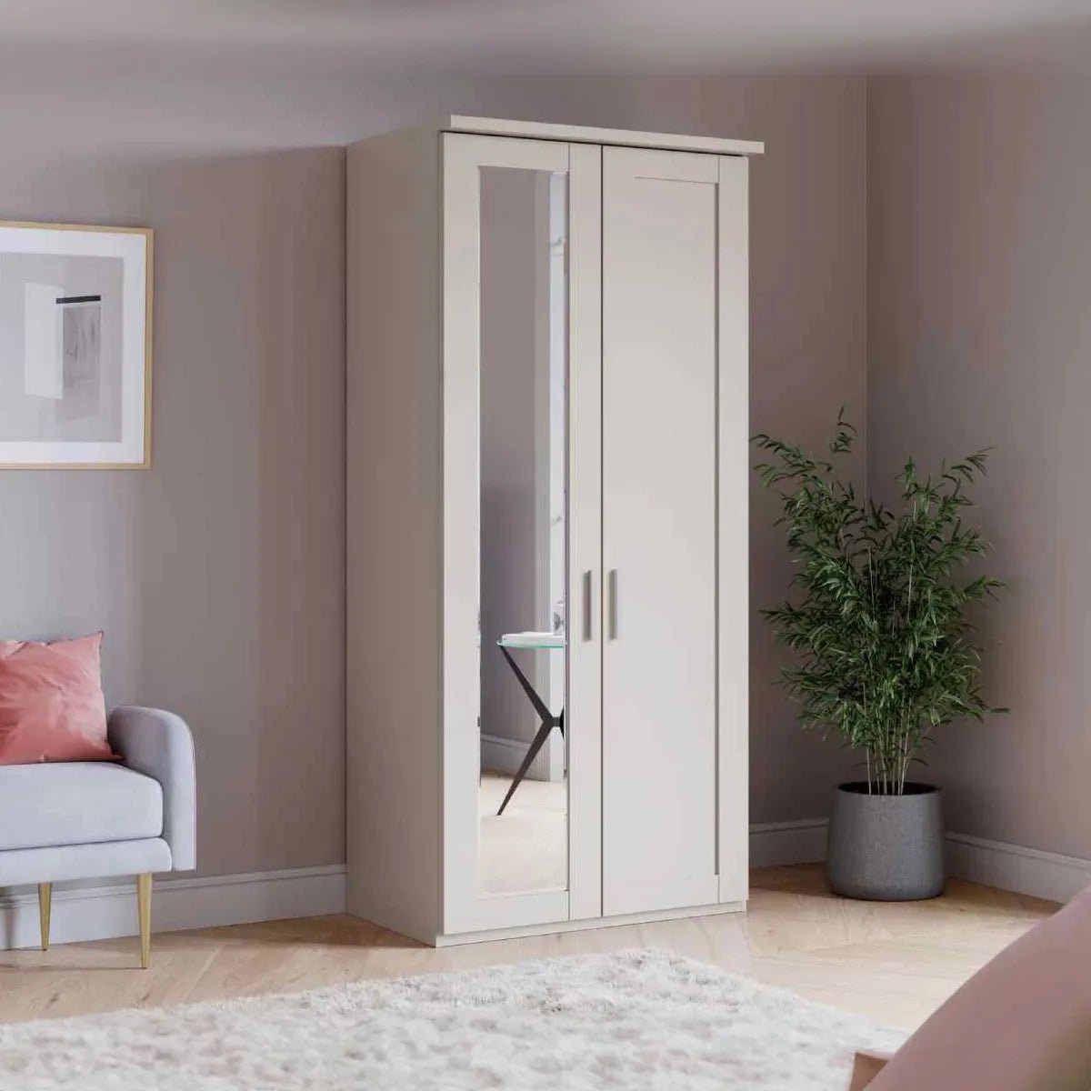 Kempton 2 Door Hinged Wardrobe with Right Door Mirror - Pendle Village Furniture
