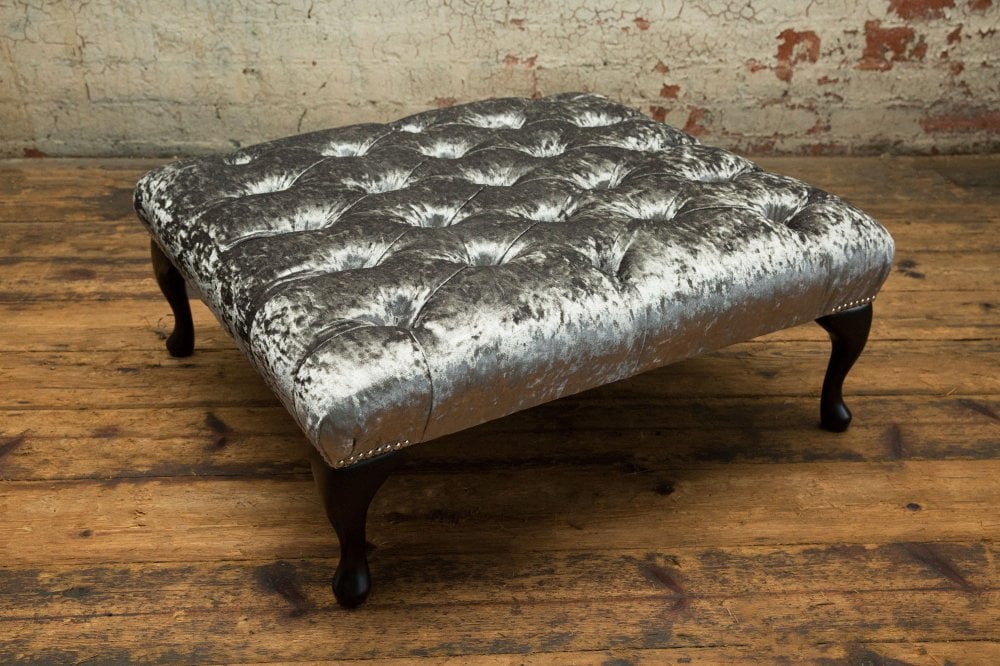 Oswald & Pablo Kensington Chesterfield Velvet Footstool, available in various fabrics and colours - Button Detail Image