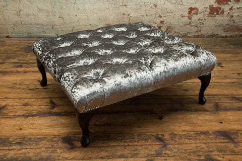 Oswald & Pablo Kensington Chesterfield Velvet Footstool, available in various fabrics and colours - Button Detail Image