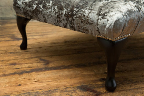 Oswald & Pablo Kensington Chesterfield Velvet Footstool, available in various fabrics and colours - Studding and foot Detail Image