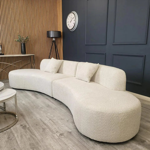 Margot Curved Beige Boucle 4 Seater Sofa - Pendle Village Furniture