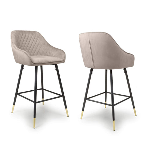 Pair of Brushed Velvet Mink Bar Stools, adjustable height. Also available in Black or Grey-Pair-Of-Bar-Stools-Image
