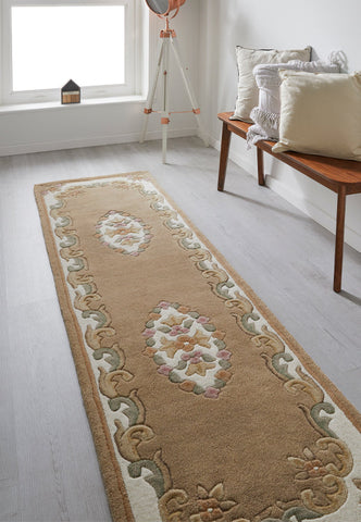 Royal Green Traditional Rug, also available in cream, red, rose, green, blue, beige. Available in 7 sizes  - Lifestyle Runner Image Beige