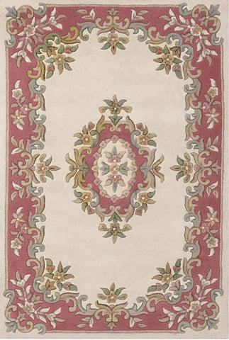 Royal Green Traditional Rug, also available in cream, red, rose, green, blue, beige. Available in 7 sizes  - Main Image Cream and Rose