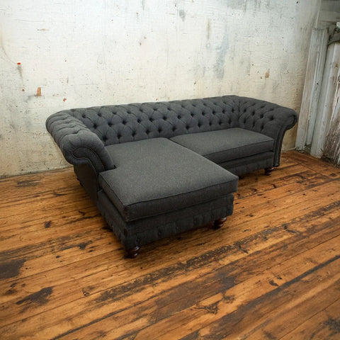 Oswald & Pablo Woodstock Herringbone Wool Chaise End Chesterfield Sofa