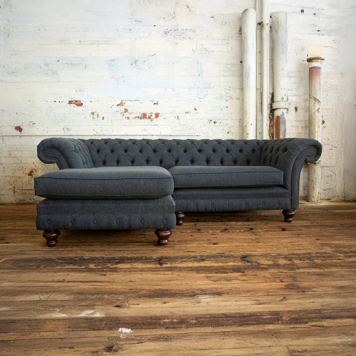 Oswald & Pablo Woodstock Herringbone Wool Chaise End Chesterfield Sofa