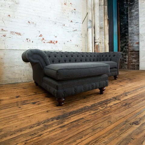 Oswald & Pablo Woodstock Herringbone Wool Chaise End Chesterfield Sofa