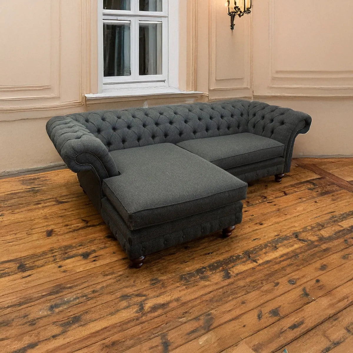 Oswald & Pablo Woodstock Herringbone Wool Chaise End Chesterfield Sofa