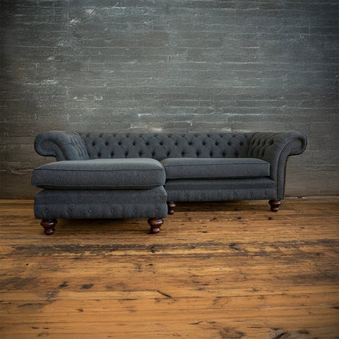 Oswald & Pablo Woodstock Herringbone Wool Chaise End Chesterfield Sofa