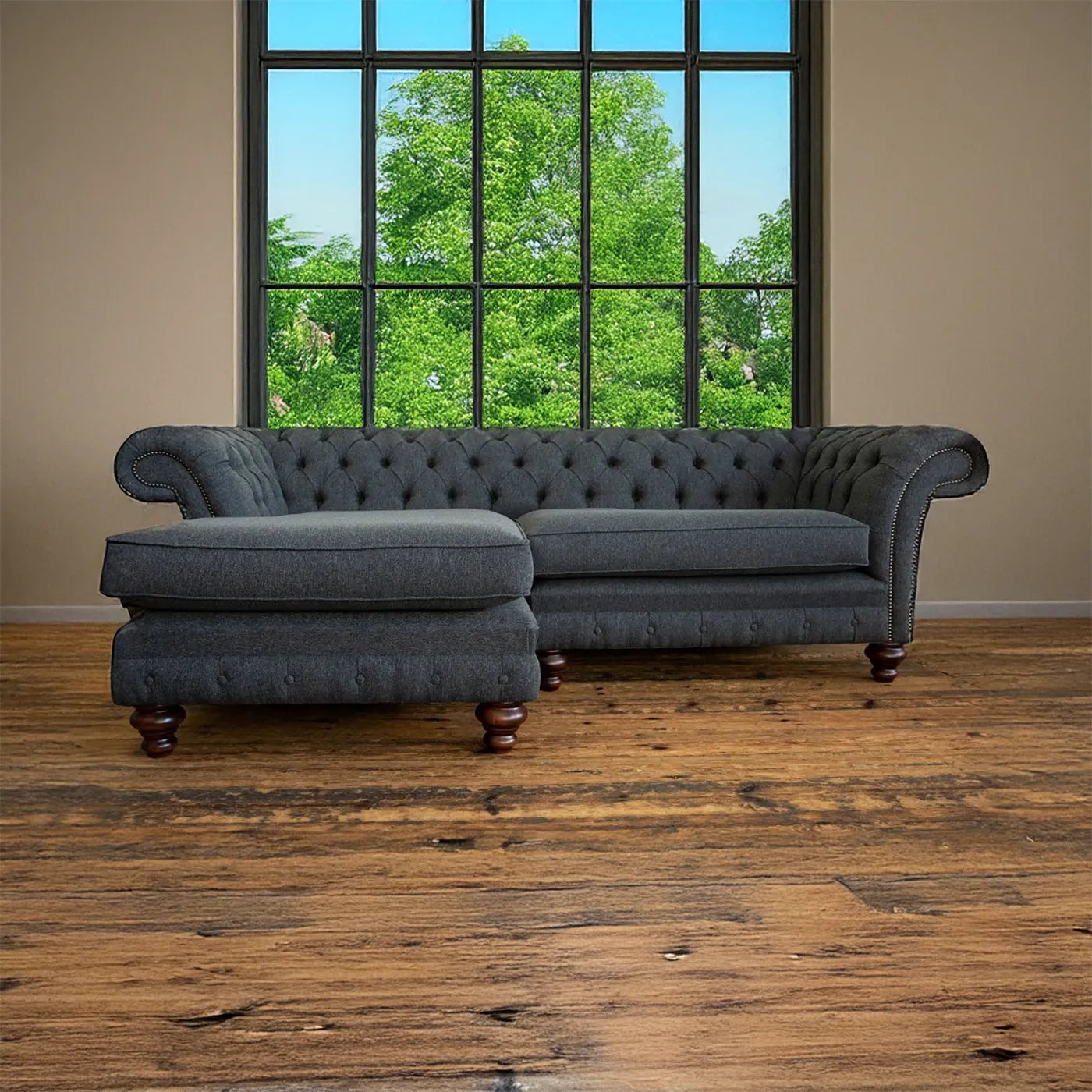 Oswald & Pablo Woodstock Herringbone Wool Chaise End Chesterfield Sofa